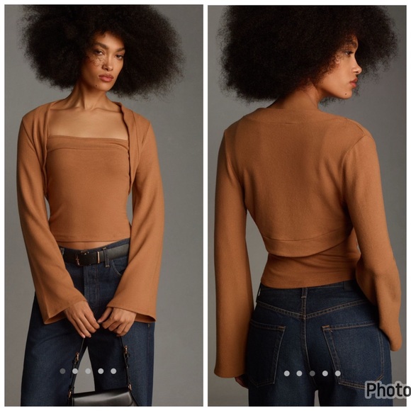 Reformation Chloe Knit Shrug & Tank Set Camel‎ Brown Size Large - Picture 1 of 6